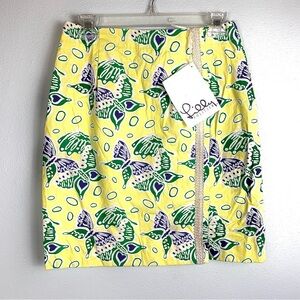 NWT Vintage Lilly Pulitzer White Label Yellow/Blue/Green Butterfly Skirt, Size 8